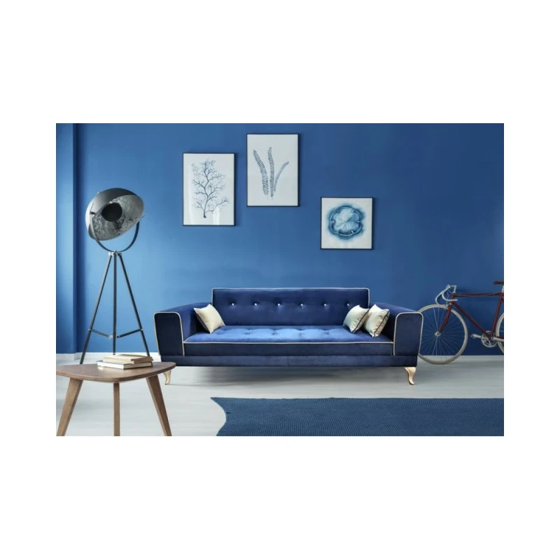 Триместен диван Коолу, Дамаска, Син, 230х90х80см