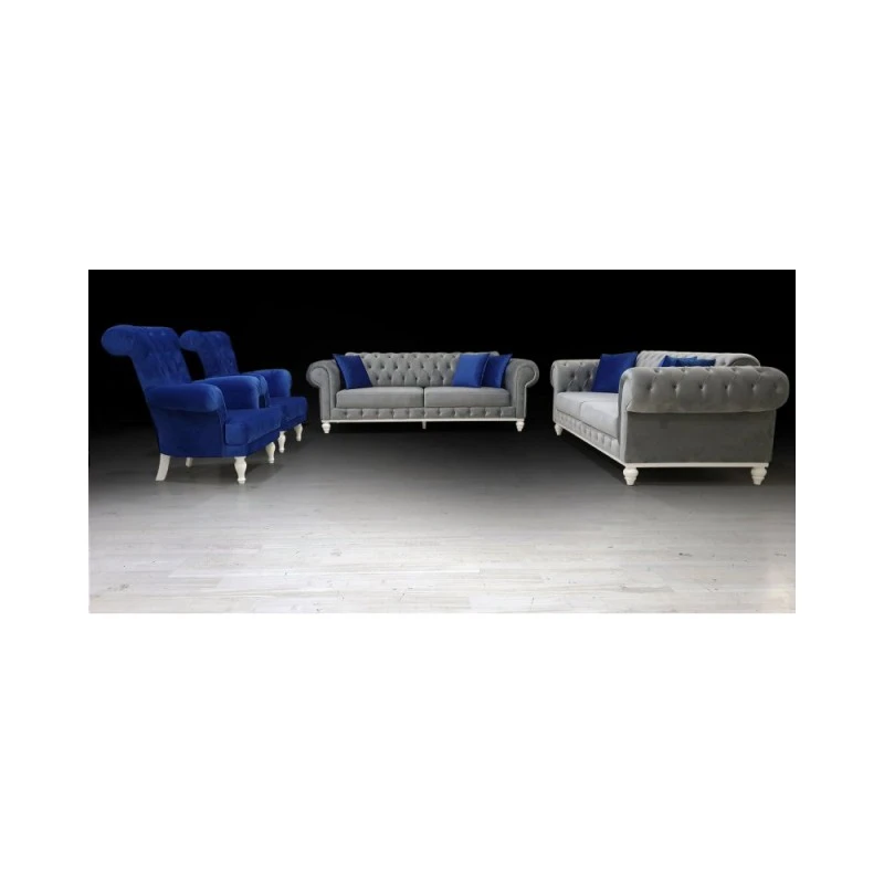 Триместен диван Кари, Дамаска, Сив, 230х90х80см