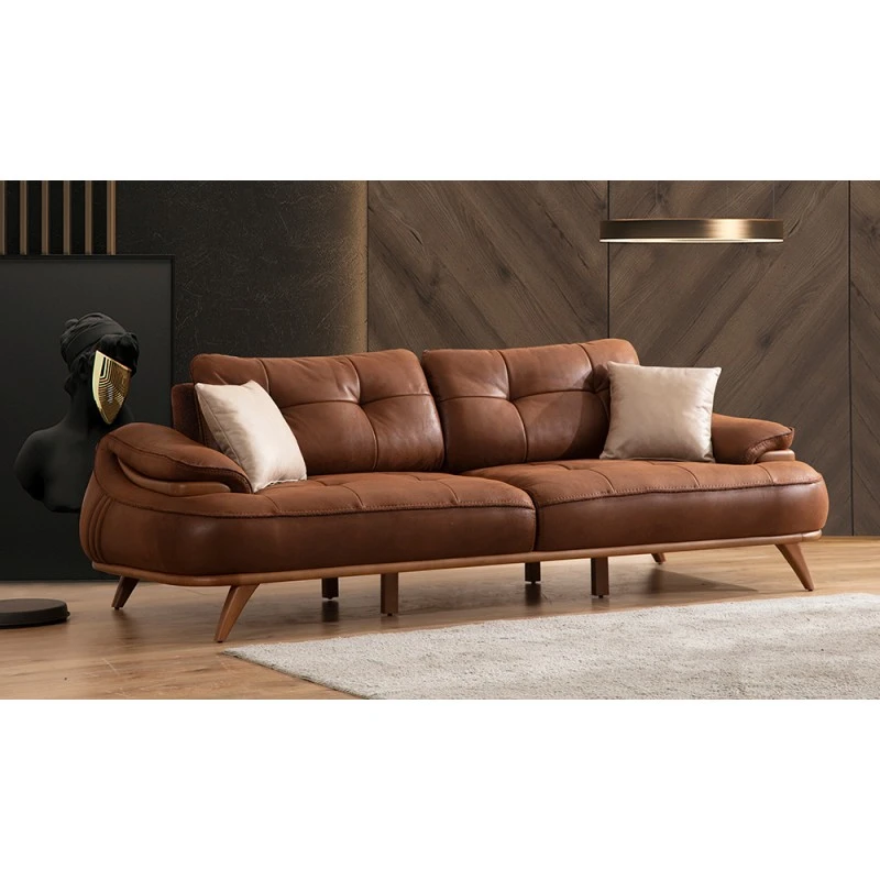 Триместен диван Елизан, Набук, Кафяв, 250х80х100см