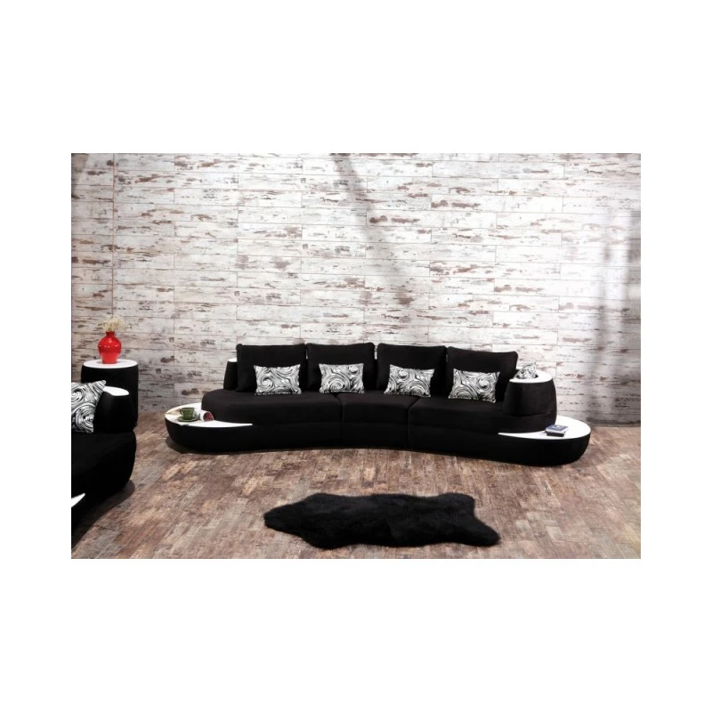 Триместен диван Кугу, Кадифе, Черен, 250х90х80см