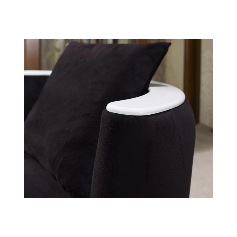 Триместен диван Кугу, Кадифе, Черен, 250х90х80см