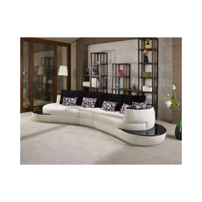 Триместен диван Кугу, Кадифе,Бял/Черен, 250х100х80см