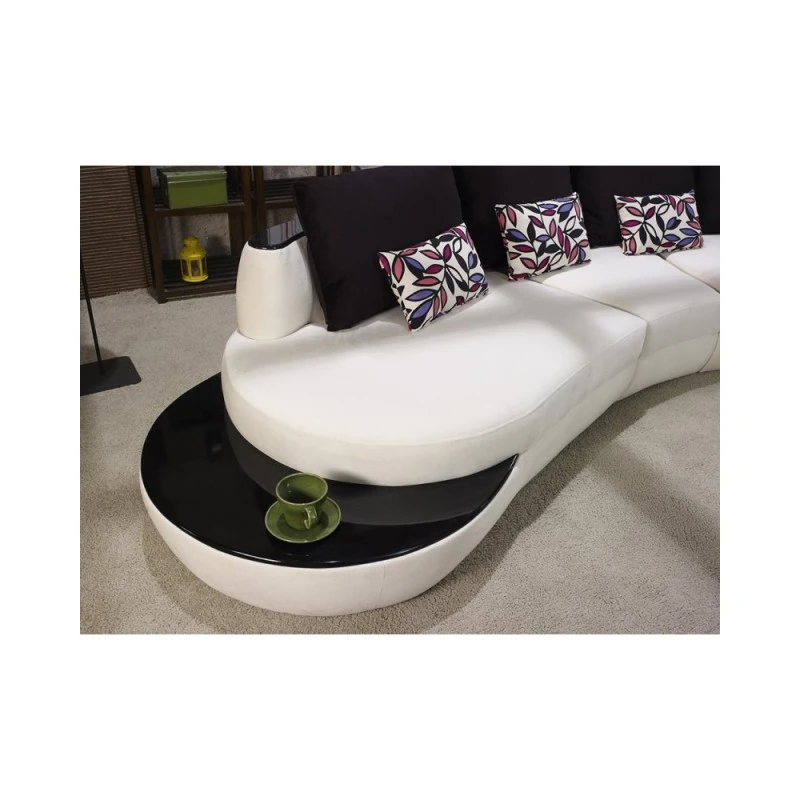 Триместен диван Кугу, Кадифе,Бял/Черен, 250х100х80см