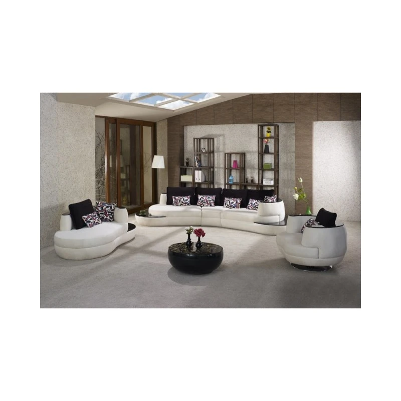 Триместен диван Кугу, Кадифе,Бял/Черен, 250х100х80см