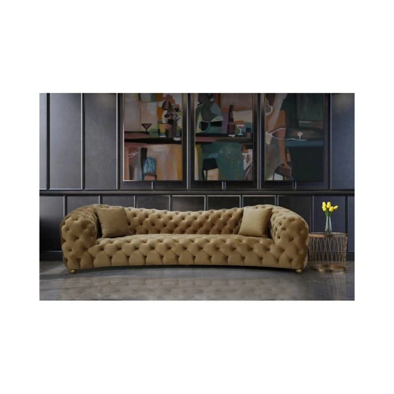 Триместен диван Фрезия, Кадифе, Бежов, 250х90х80см