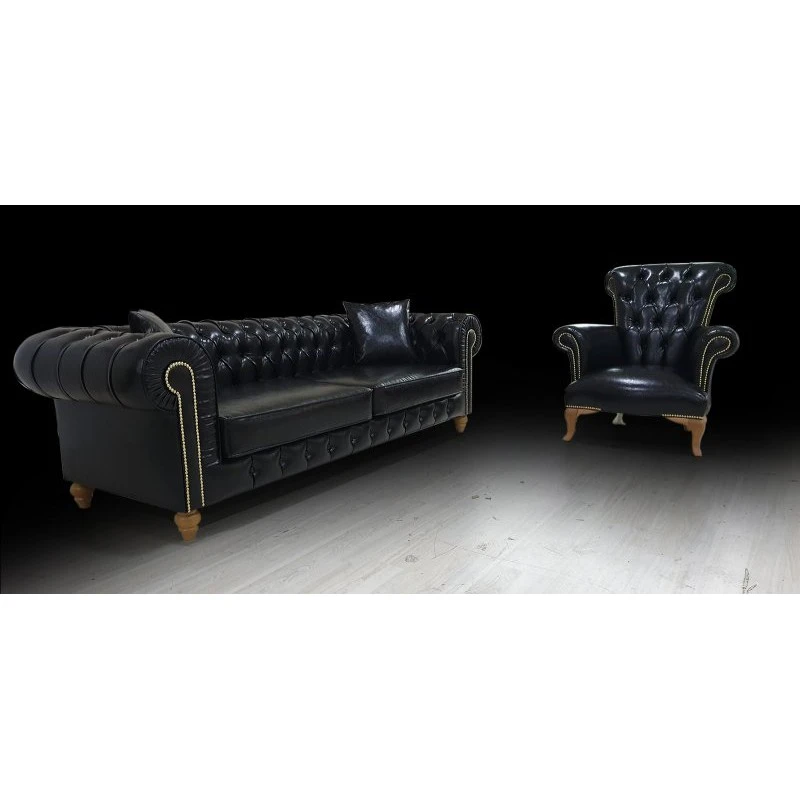 Триместен диван Сия, Еко кожа, Черен, 230х90х80см