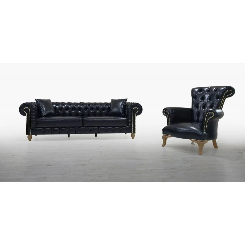 Триместен диван Сия, Еко кожа, Черен, 230х90х80см