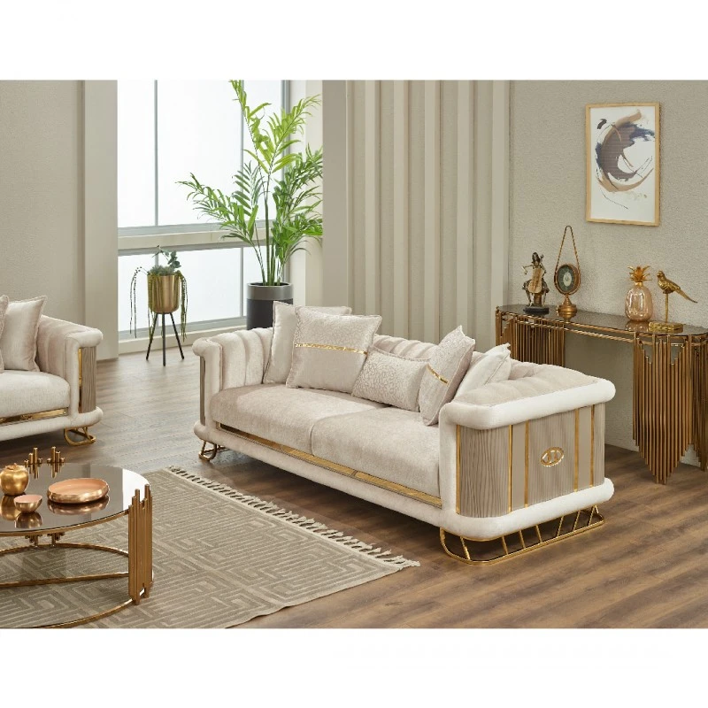 Двуместен диван Маджестик, Бежов, Кадифе, 190х95х85см