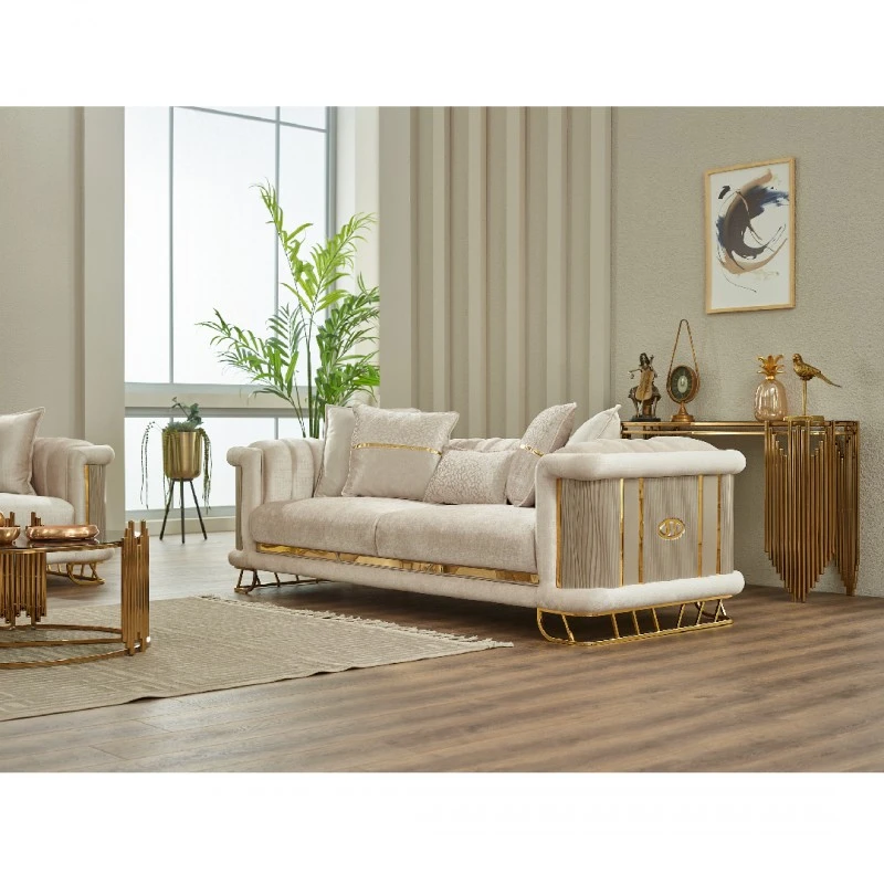 Двуместен диван Маджестик, Бежов, Кадифе, 190х95х85см