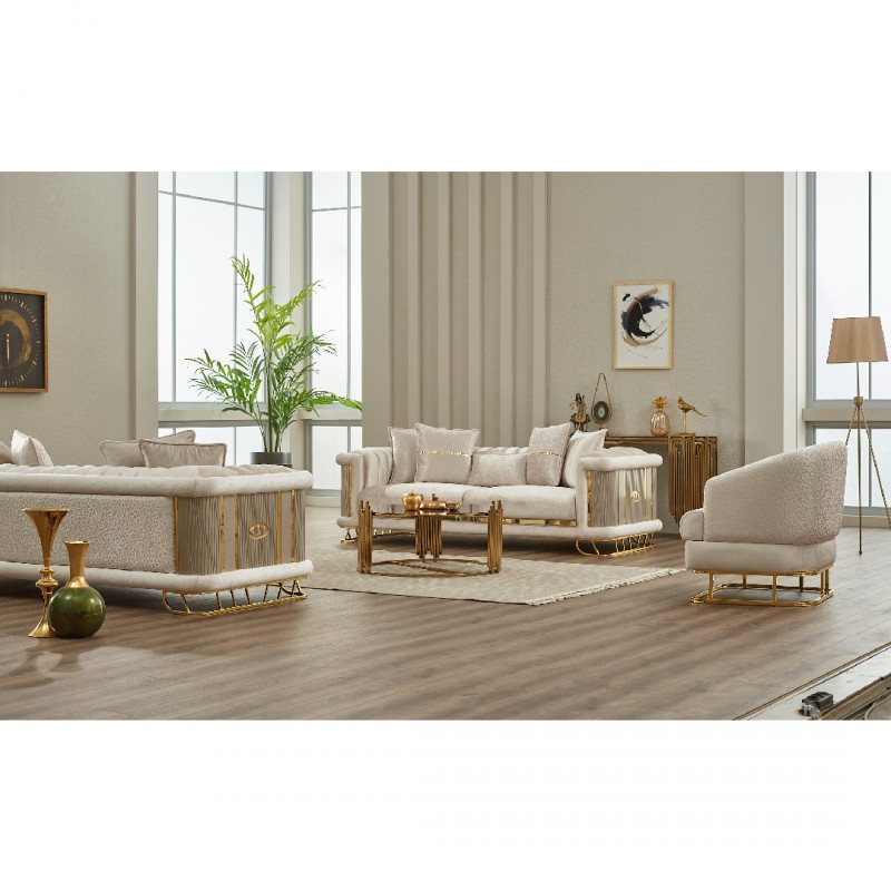 Двуместен диван Маджестик, Бежов, Кадифе, 190х95х85см