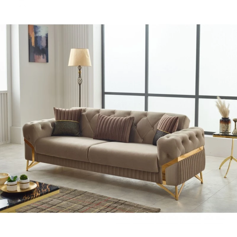 Двуместен диван Марбела, Бежов, Кафяв, 185х95х85см