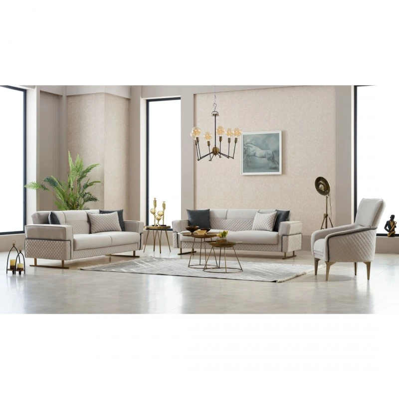 Триместен диван Миранда, Сив, Кадифе, 230х95х85см