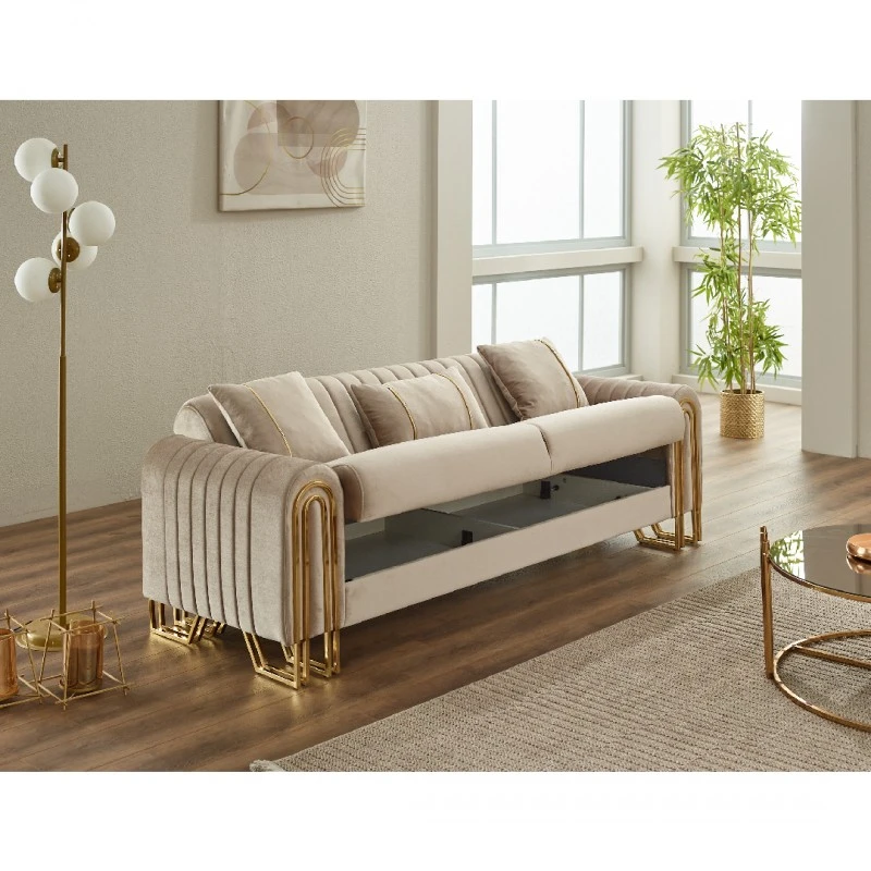 Триместен диван Монтана, Бежов, Кадифе, 230х95х85см