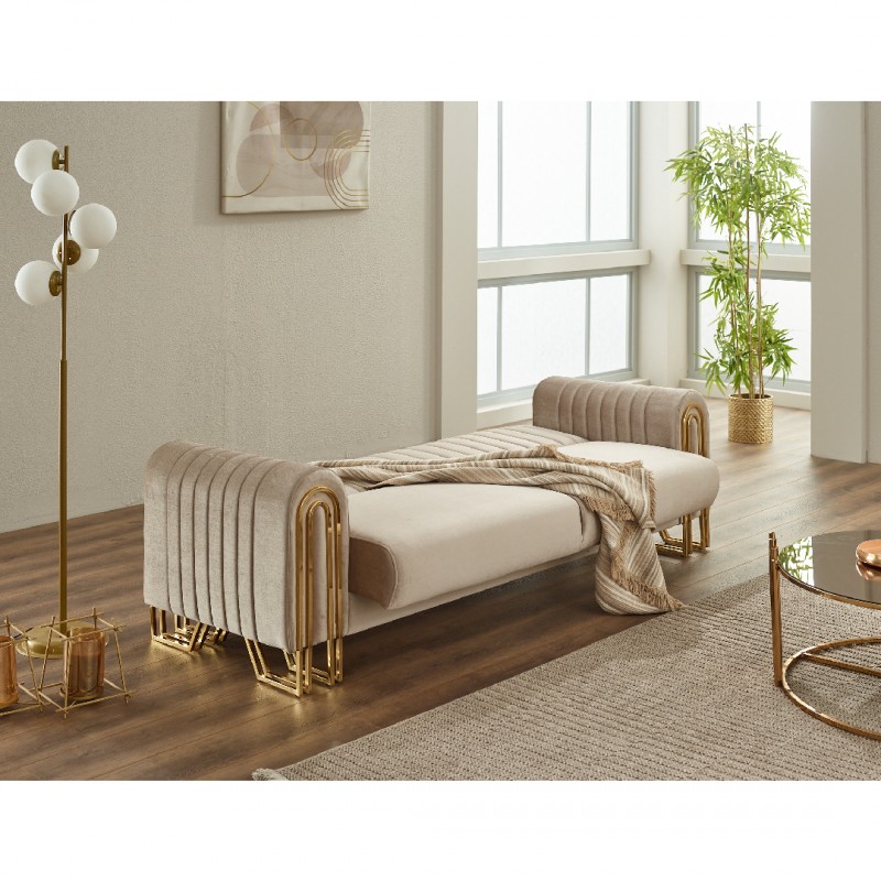 Триместен диван Монтана, Бежов, Кадифе, 230х95х85см