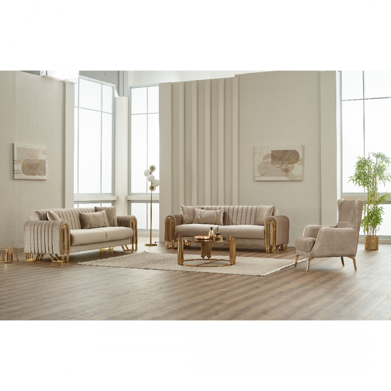 Триместен диван Монтана, Бежов, Кадифе, 230х95х85см