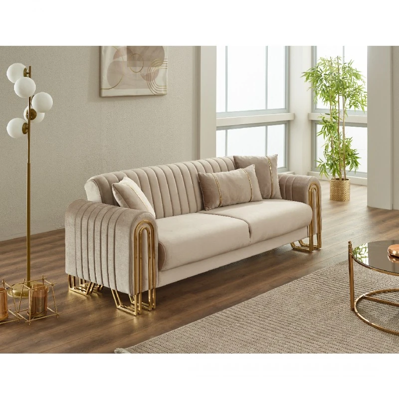 Триместен диван Монтана, Бежов, Кадифе, 230х95х85см