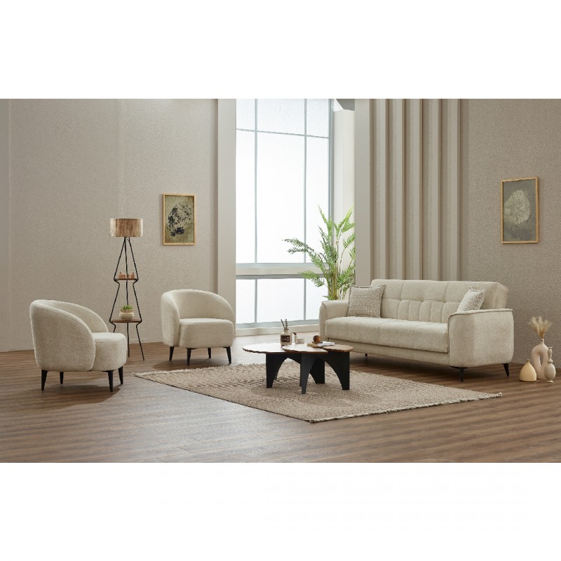 Двуместен диван Тъч, Крем, Дамаска, 175х90х85см