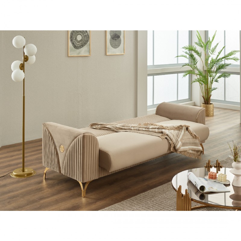 Двуместен диван Урла, Бежов, Кадифе, 185х95х85см