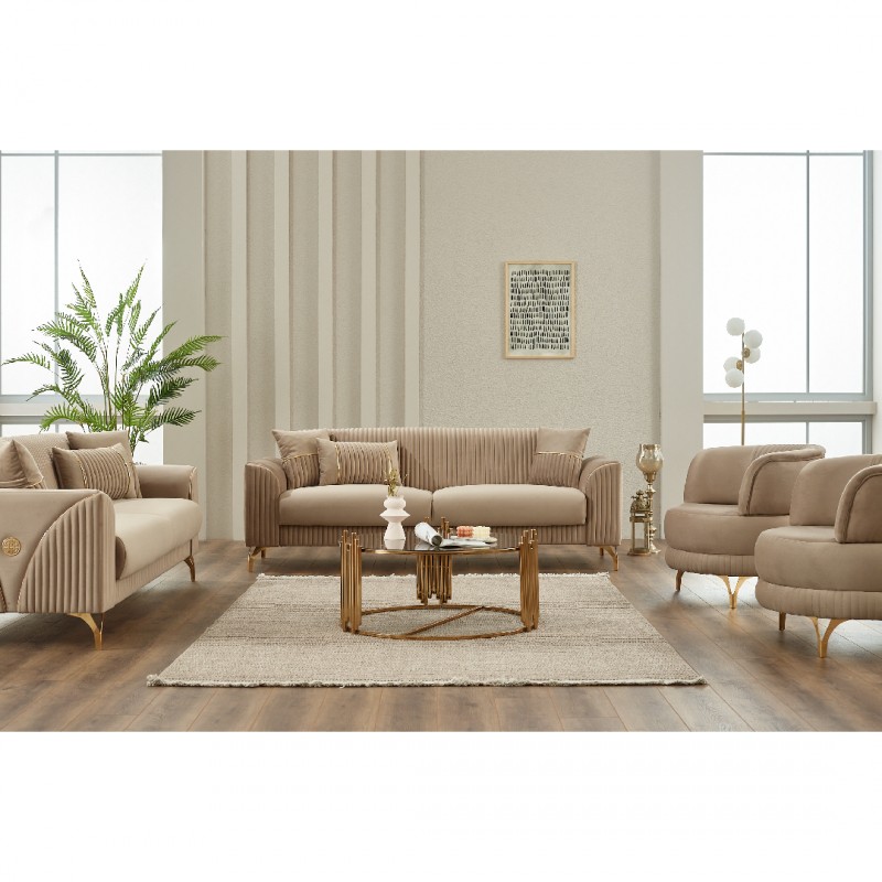 Двуместен диван Урла, Бежов, Кадифе, 185х95х85см