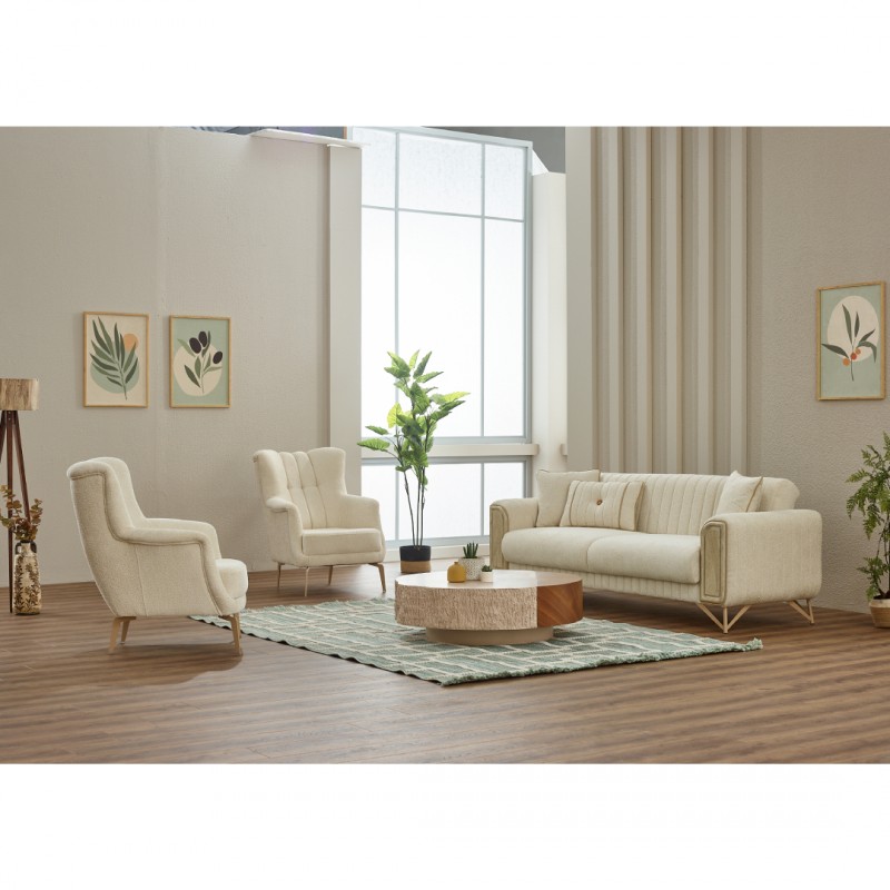 Двуместен диван Вента, Крем, Дамаска, 185х95х85см