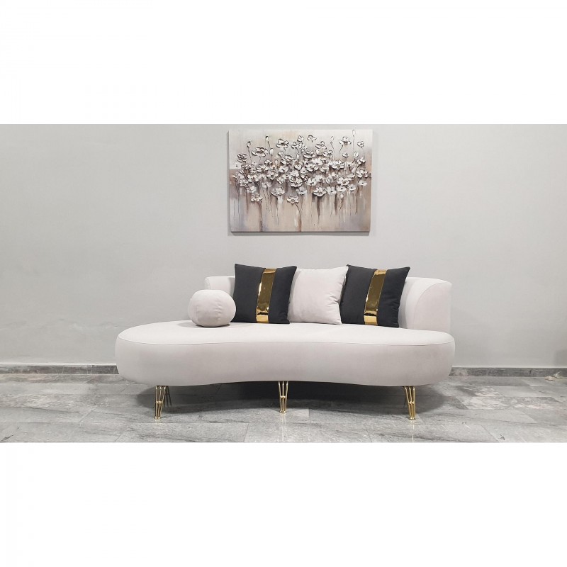 Двуместен диван Дантел, Кадифе, Бял