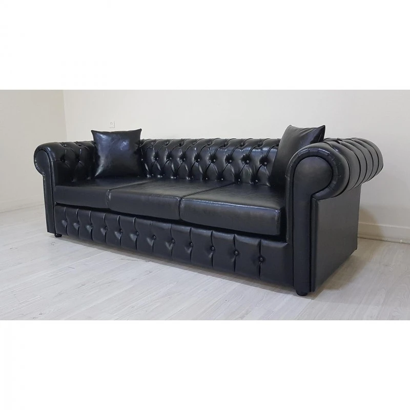 Триместен Диван Сая, Черен, 230х90х80 см