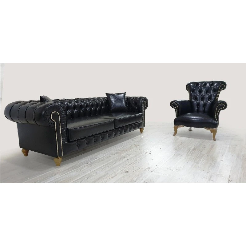 Триместен Диван Сая, Черен, 230х90х80 см