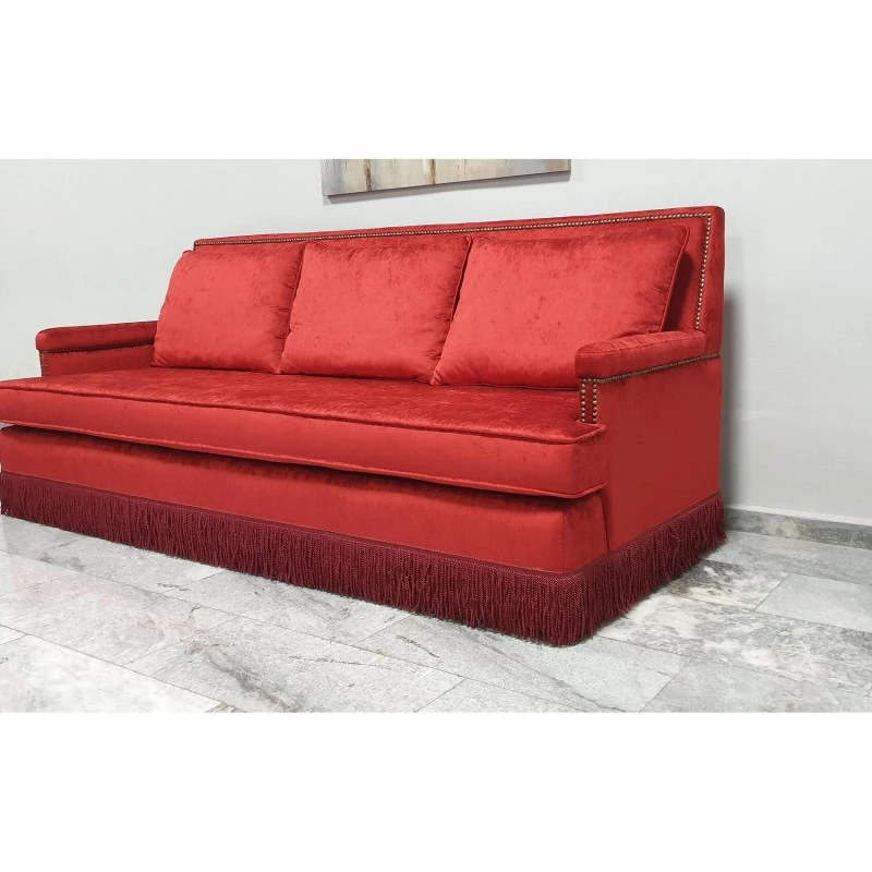 Триместен диван Ред, Кадифе, Червен, 230х90х80см