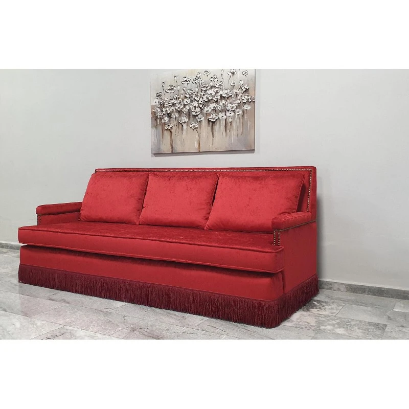Триместен диван Ред, Кадифе, Червен, 230х90х80см