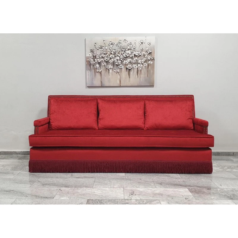 Триместен диван Ред, Кадифе, Червен, 230х90х80см