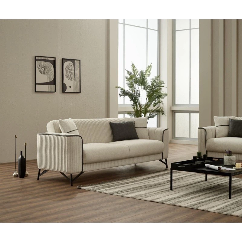 Двуместен диван Сенте, Кадифе, Крем, 185х95х85см