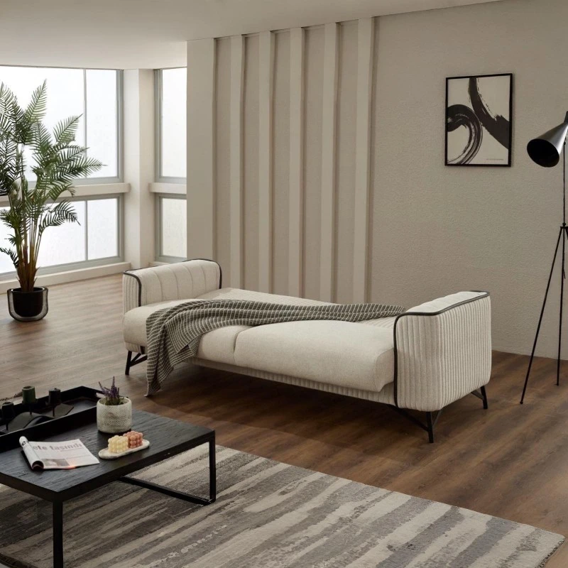 Двуместен диван Сенте, Кадифе, Крем, 185х95х85см