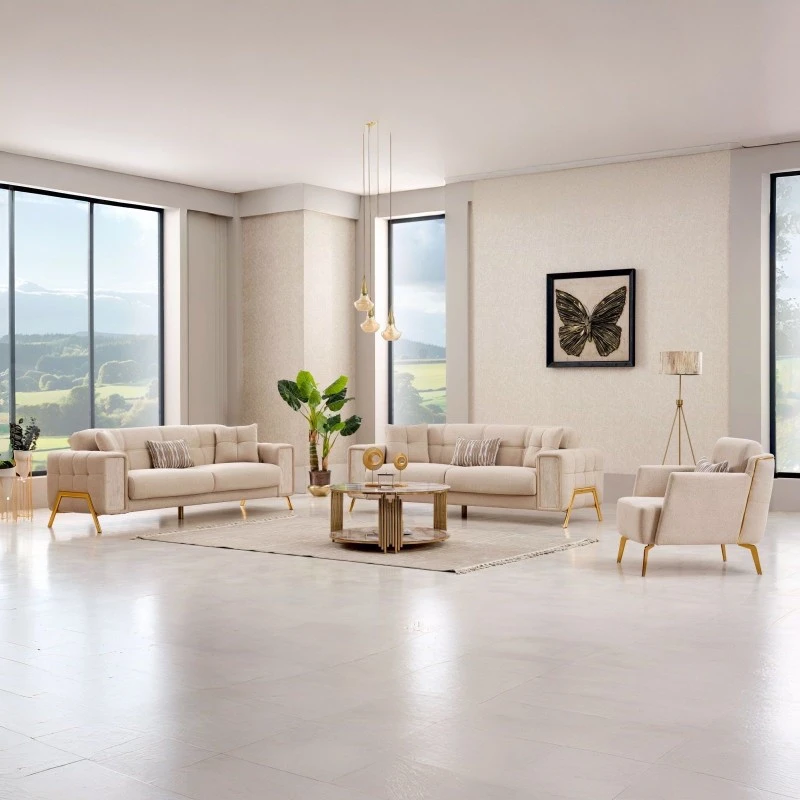 Триместен диван Гуидо, Бежов, Кадифе, 230х95х85см