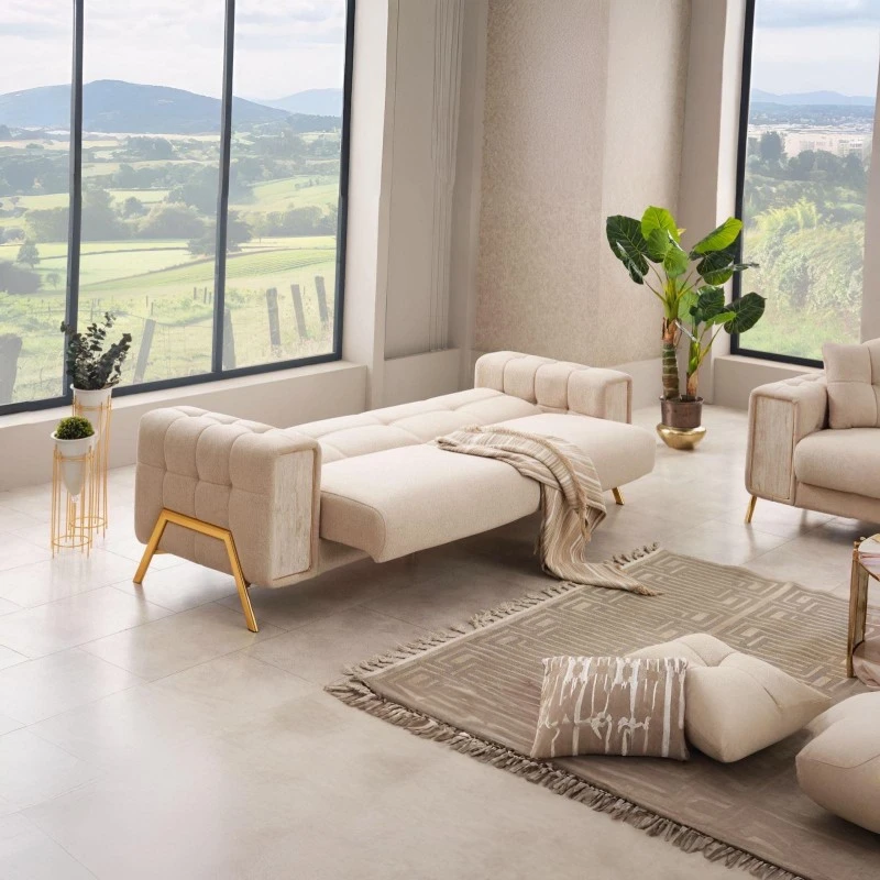 Триместен диван Гуидо, Бежов, Кадифе, 230х95х85см