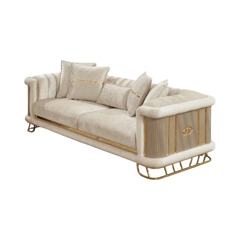 Триместен диван Маджестик, Бежов, Кадифе, 240х95х85см