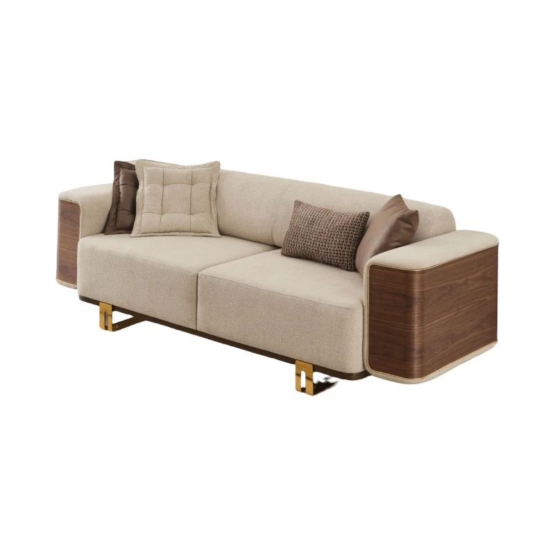 Двуместен диван Уокър, Бежов, Кадифе, 185х95х85см