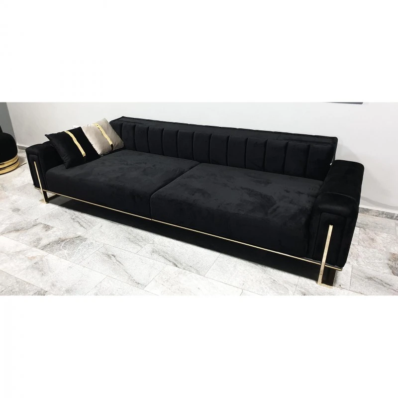 Триместен диван Алфа, Кадифе, Черен