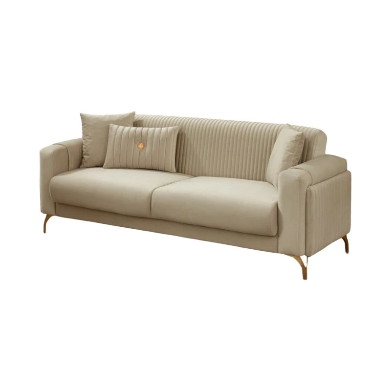 Триместен диван Тера, Кадифе, Крем, 230х95х85 см