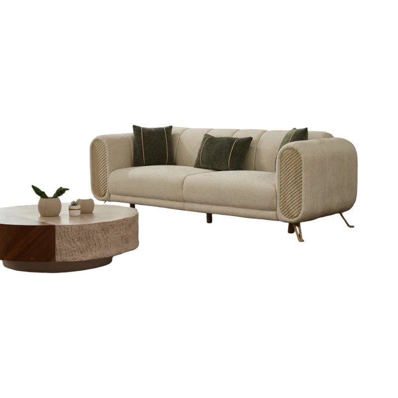 Триместен диван Алфа, Бежов, Кадифе, 236х97х80см