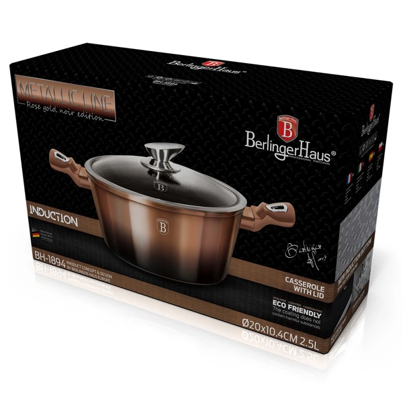 Тенджера Berlinger Haus BH 1894, Rose Gold Noir Edition, 20 см, 2,5 л