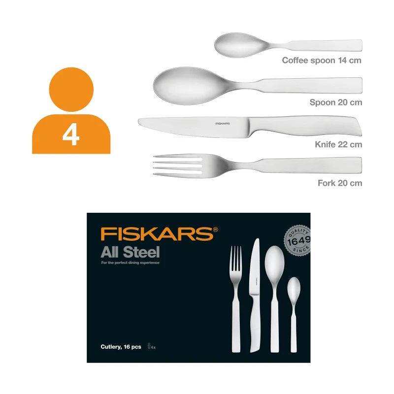 Комплект прибори за хранене Fiskars All Steel 16 части