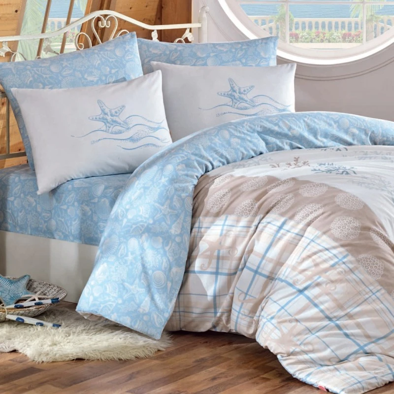 Луксозен спален комплект  HB  Fulvia   Blue 100% cotton , Ranforce