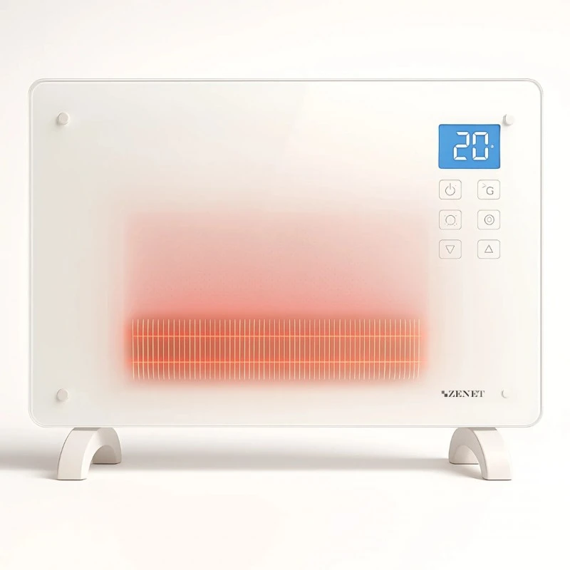 Zenet ZET-526 Подов и стенен конвектор бял, нагревател за въздух 1500W, Бял стъклен панел с дистанционно управление