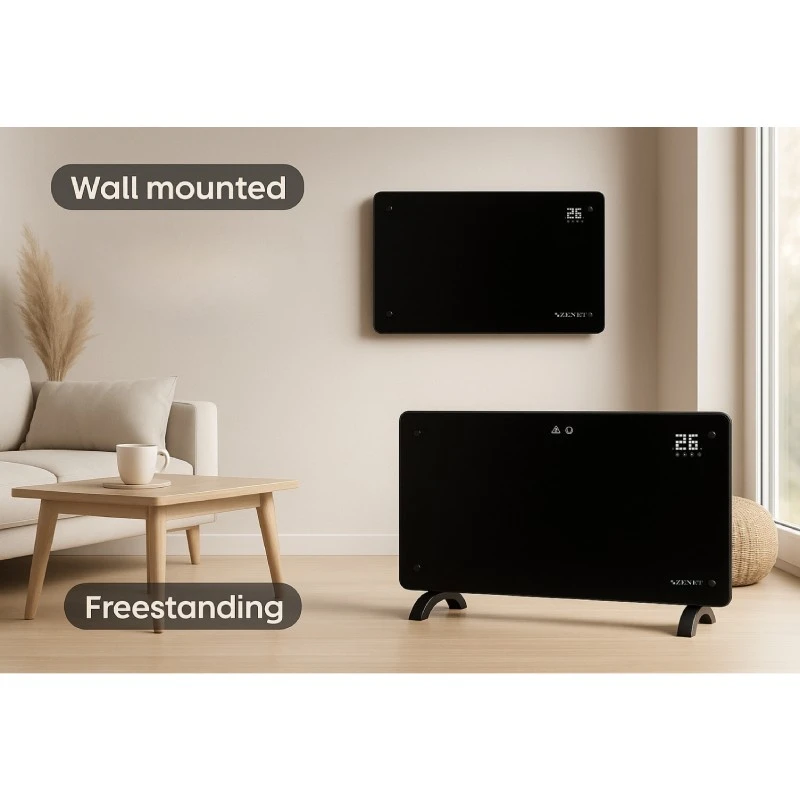 Zenet ZET-530 електрически стъклен конвектор, отоплителен панел, радиатор 2000w, Подов и стенен конвектор с дистанционно управление